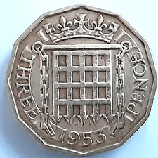 1953 British Three Pence Coin QEII