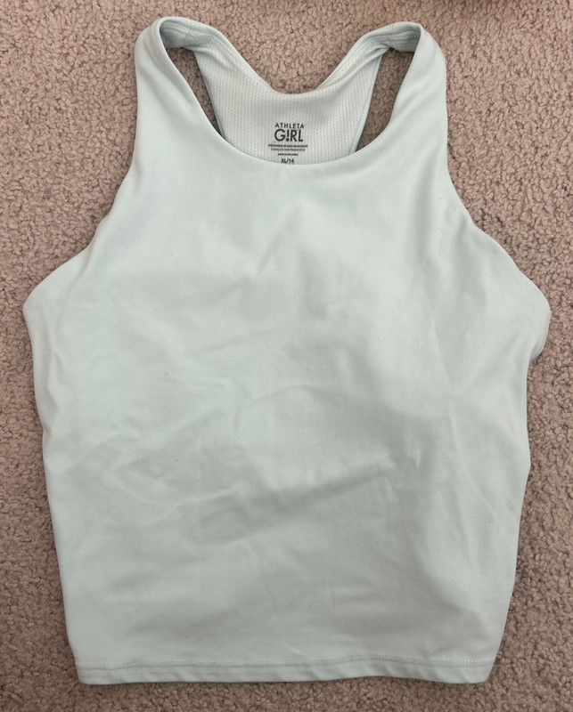 Athleta Girl Long Distance Built In Bra Crop Tank Top Size XL/14 Aqua Blue Sport