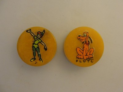 2  Vintage Bakelite Butterscotch Pencil Sharpeners Disney Pluto & Peter Pan