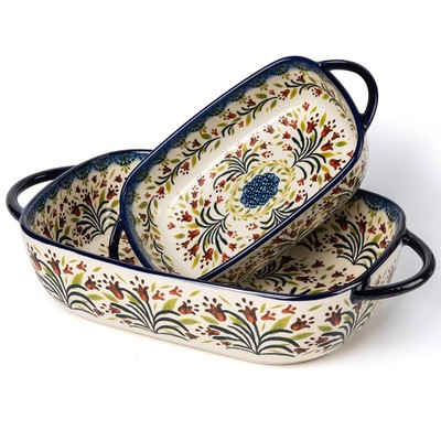Ceramic Rectangular Baking Dish Set – 3-Piece Lasagna Pans 14.5”, 13”, 10.5” | Oven, Microwave, Dishwasher Safe