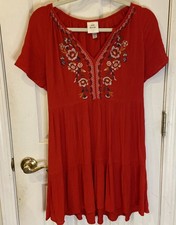 Knox Rose Bright Red Embroidered Boho Hippie Festival Dress Size X-Small Pockets