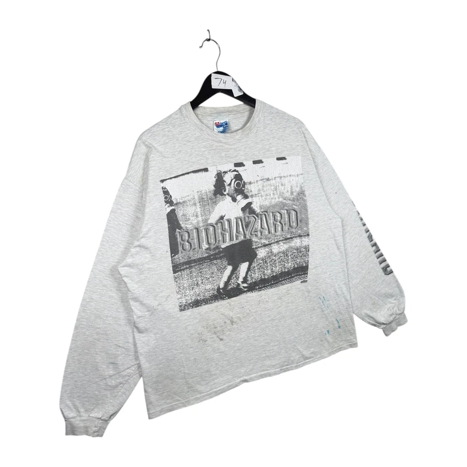Vintage Biohazard Band Long Sleeve T-Shirt Gray Mens XL - Image 4 of 4