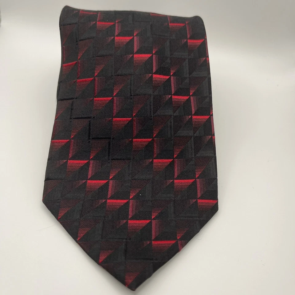 Corbata de Seda Valerio Garati Negra/Roja Geométrica Hombres Diseñador 59" x 4" Foto 4 de 4