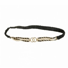 AUTH CHANEL BELT CHAIN BELT LEATHER BLACK CHAMPAGNE GOLD HARDWARE WOMEN'S F/S