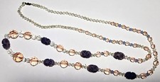 Vintage Art Deco Crystal Long Faceted & Carved Semi Prec Beaded Flapper Necklace