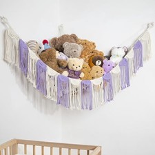 Stuffed Animal Hammock Corner Hanging Net for Stuff Animal Storage Toy Purple