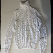 Polo Ralph Lauren Sport Turtleneck Sweater Cream Cable Knit Cotton Pony Small