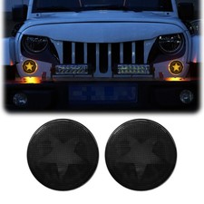 Led Turn Signal Lights Smoke Lens Wstar Logo For 2007-2018 Jeep Wrangler Jk