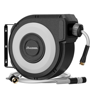 Wall Mount Retractable Garden Hose Reel, 50 ft, Automatic Black