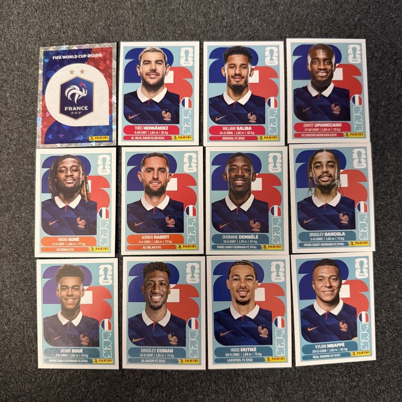 2026 Panini FIFA World Cup Team France Set 12 Stickers lot Kylian Mbappe