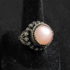 Vintage Poison Ring Sz 7 Sterling Silver Filigree Pink Moonglow