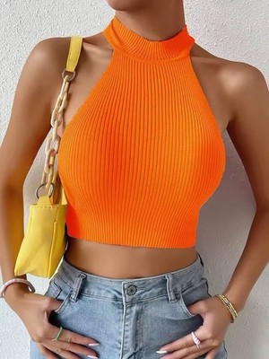 Crop Top Unterhemd gerippt Stretch Stehkragen -Trend Sommer