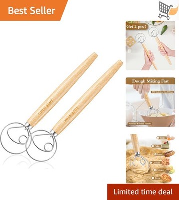 Pack of 2 Danish Dough Whisk Kitchen Baking Flour Mixing Tool for Sourdough