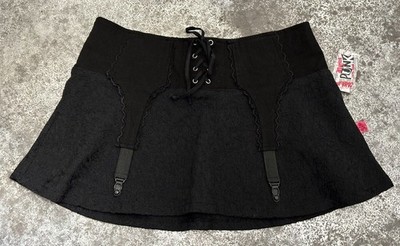 Tripp NYC VINTAGE Black Lace Mini Skirt  M RARE 4Strap Garter Suspender Belt Y2K