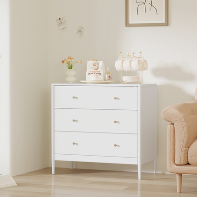 3 Drawer Dresser Chest, Modern White Storage Cabinet, MDF Wood Organizer for Bedroom, Living Room, Entryway 3 Drawer Dresser Chest, Modern White Storage Cabinet, MDF Wood Organizer for Bedroom, Living Room, Entryway