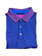 Greyson Men  s Golf Polo Navy Blue With Pink Wolf Heads All Over Size Large Logo