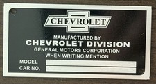 Chevrolet Car Pre 1950 Door Dash Tag Data Serial Number Plate Stamped W Vi Chevrolet Car Pre 1950 Door Dash Tag Data Serial Number Plate Stamped W Vi