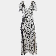SelfPortrait White Leopard Print Sateen Twisted Maxi Dress M