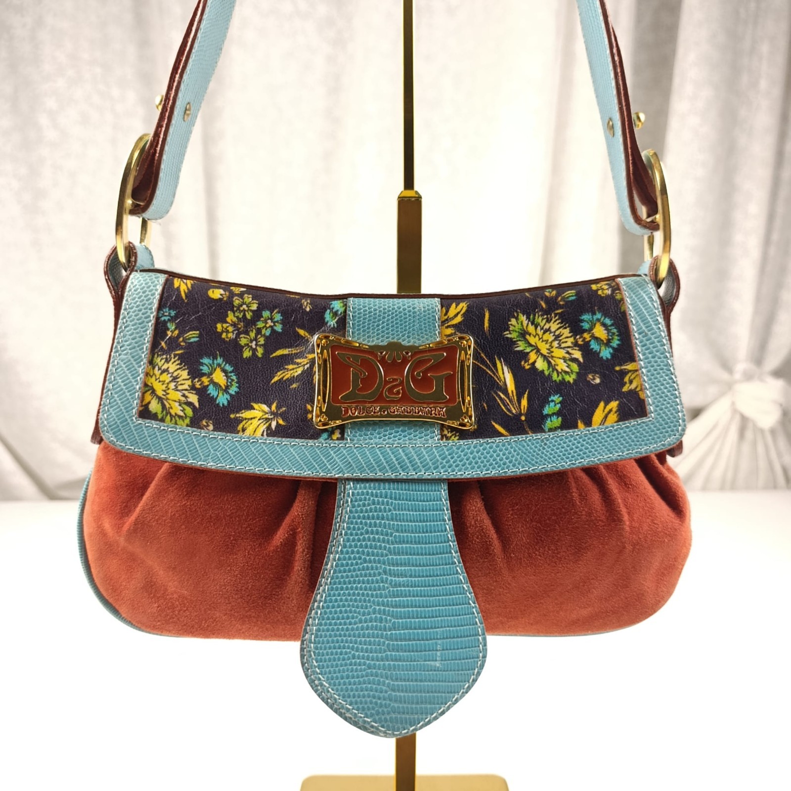 Borsa a Spalla D&G Vintage Y2K Camoscio Pelle Turchese Boho