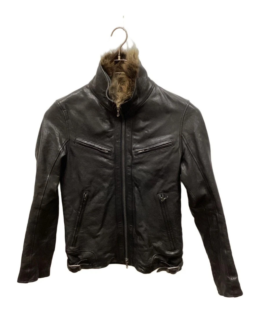 SHELLAC Leather Single Riders Jacket Black Fur Co… - image 3