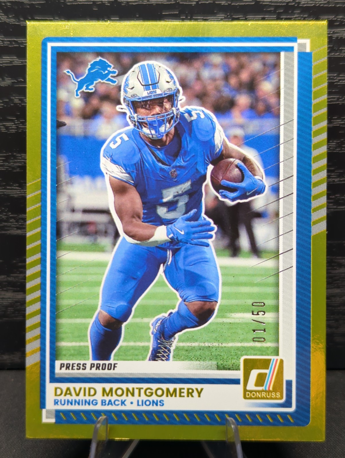 2025 Panini Donruss David Montgomery Press Proof Gold 1/50 First on Print #159