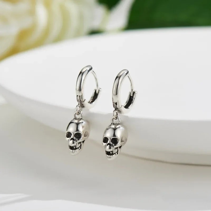 Pendientes Colgantes Calavera Plata de Ley 925 Estilo Callejero Gótico Genial Alta Calidad