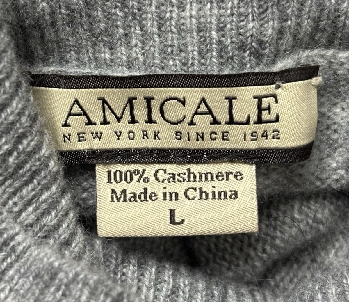 Amicale Cashmere Sweater Women's Large Turtleneck Gray Pullover FLAW