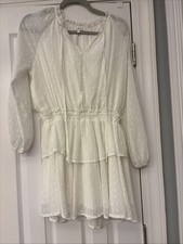 TCEC LONG SLEEVE RUFFLE IVORY COLOR SMOCKED TIE NECK DRESS SZ S BOUTIQUE