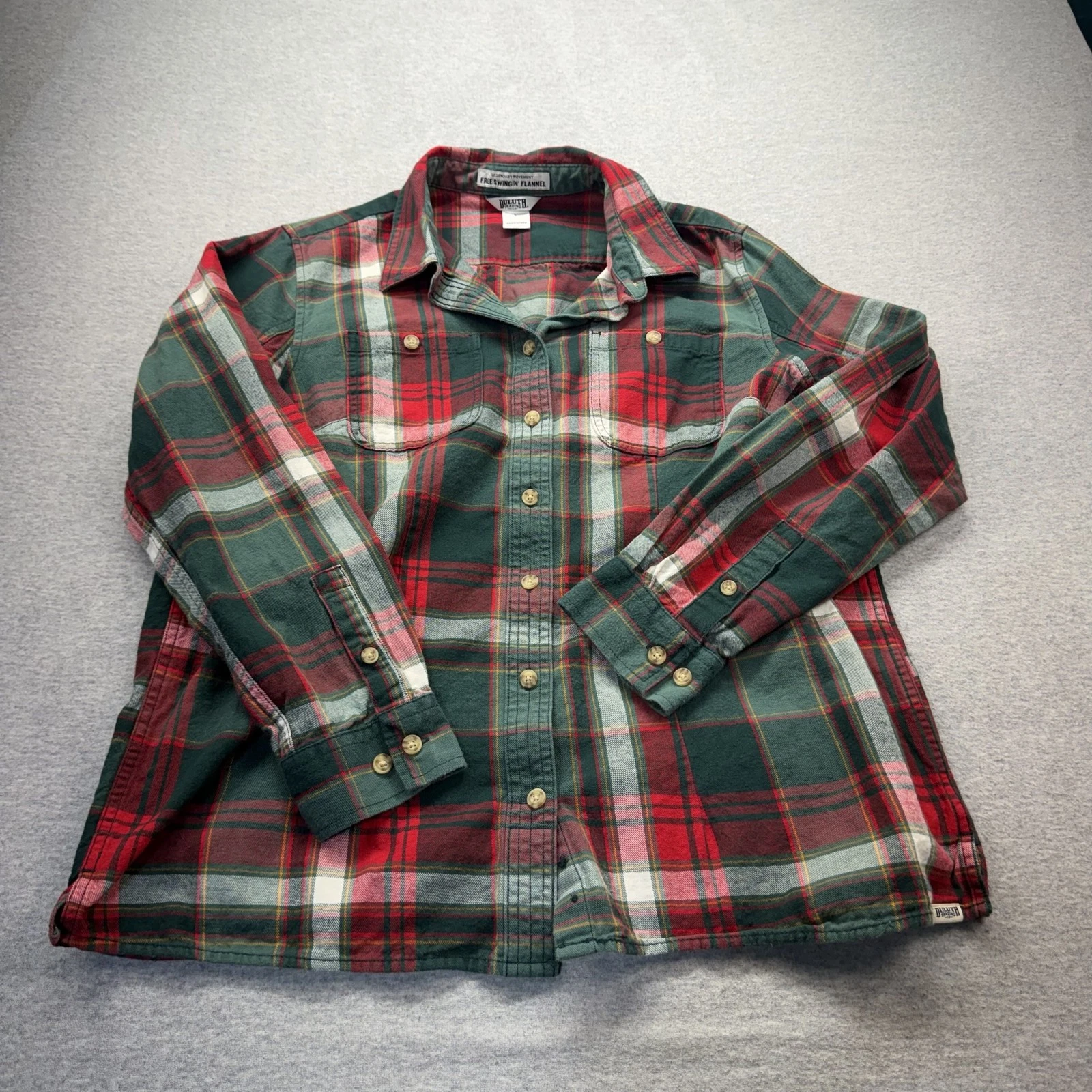 Duluth Trading Flannel Shirt Men L Red Green Plaid