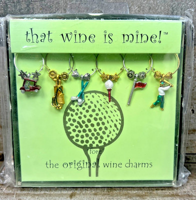 Charms That Wine is Mine Wine Glass Identifiers Golf Golfer 1999 Fore Set of 6