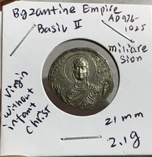 BYZANTINE EMPIRE BASIL II AD976-1025 MILIARESION SILVER COIN
