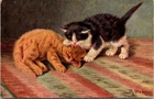 M Stacks Kittens Playing Cat Art Postcard Serie 217 Antique Artist Signed