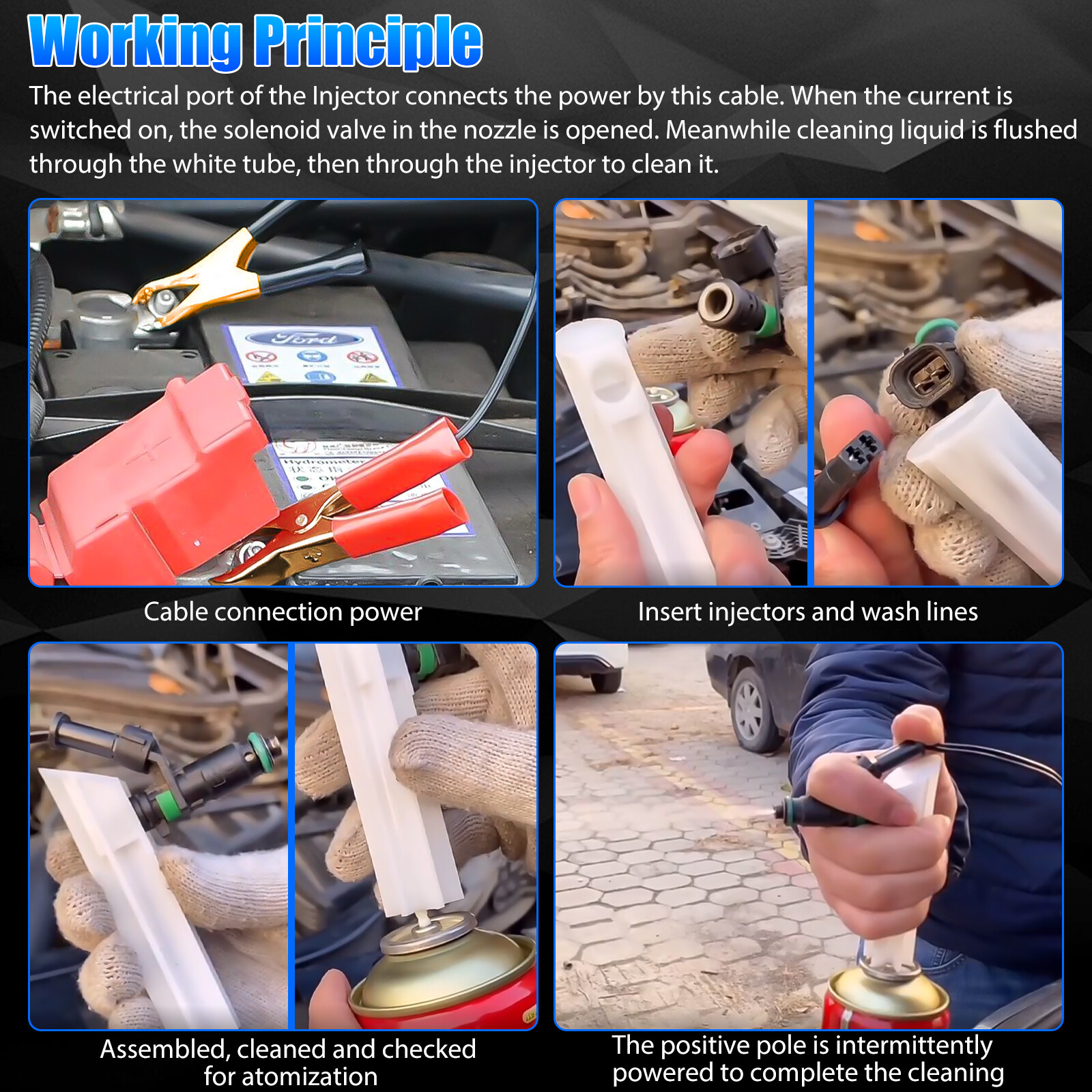 Universal Fuel Injector Tool & Nozzle Flush Cleaner Adapter DIY Set Cleaning US