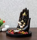Handcrafted Ganesha On Wooden Base with Candle Decorative Showpiece - 17 cm (
