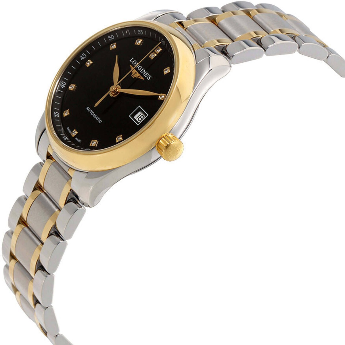 Longines Women's Watch Master Diamond Black Dial Two Tone Bracelet