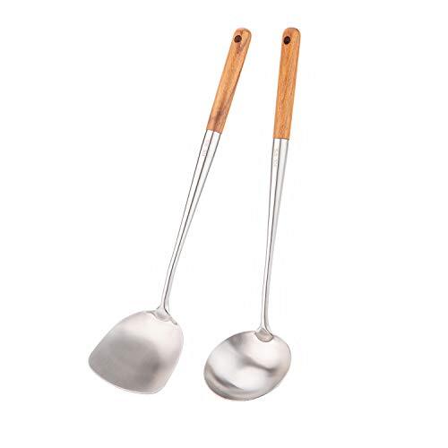 Wok spatola e mestolo Set di utensili per wok, 43,2 cm spatola per wok in (W8J)