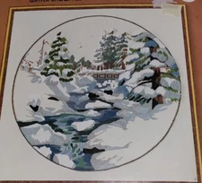Sunset Winter Snowfall Crewel Embroidery Kit Wool Yarn Christmas Woods Nature