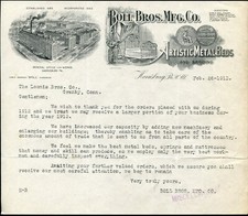 HARRISBURG, PA ~ BOLL BROS. MFG., Artistic Metal Beds ~ ILLUS. LETTERHEAD 1913