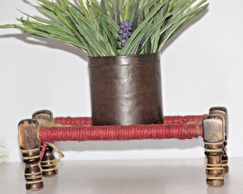Vintage Colorful Wooden Handmade Traditional Jute Rope Charpai Khat khatli Stool - Picture 9 of 11