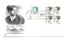 1844 1c Dorothea Dix ArtCraft plate block, FDC