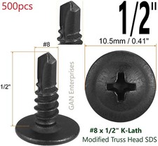 500 Self Tapping/Drilling Black Screws 1/2" Phillips Truss Head Wafer