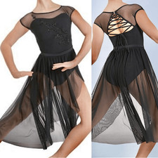 WEISSMAN Dance black lyrical maxi mesh dress applique Amen 12333 child LC