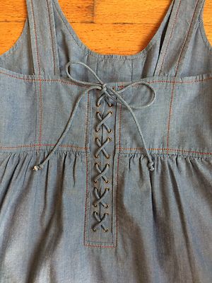 Robe Tibi Chambray Sans Manches à Lacets Dos - 100% Coton, Taille 4-6 Sm, Occasion Très Bon état