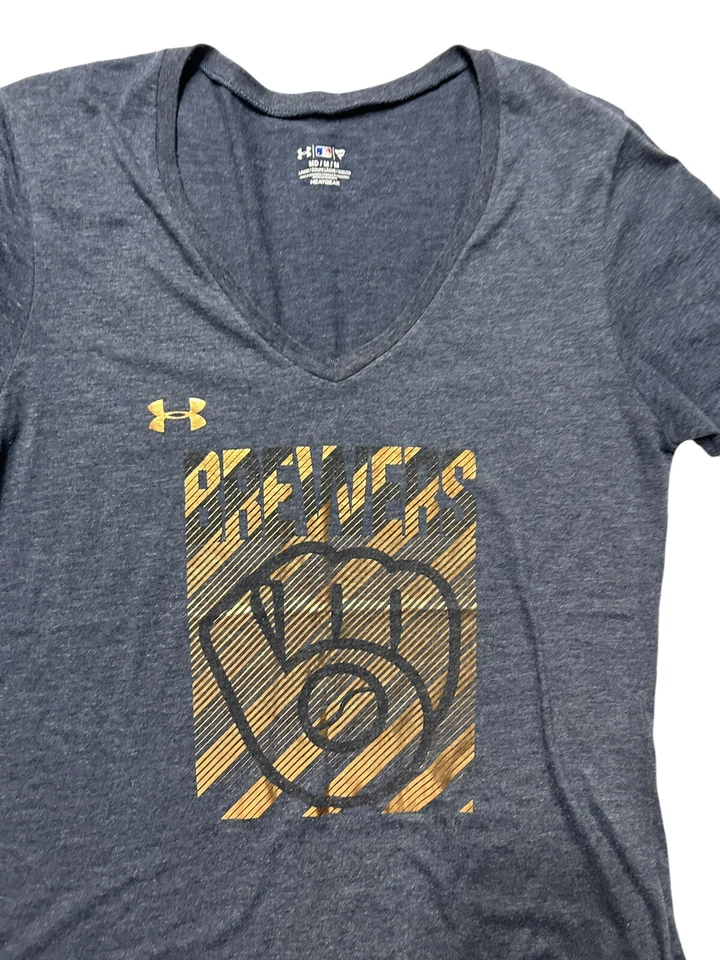 MLB Milwaukee Brewers Under Armour Heatgear Vneck Loose T-shirt Women’s Medium M - Image 3 of 4