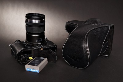 Genuine real Leather Full Camera Case bag for Olympus OM-D E-M5 II M2 Black Open