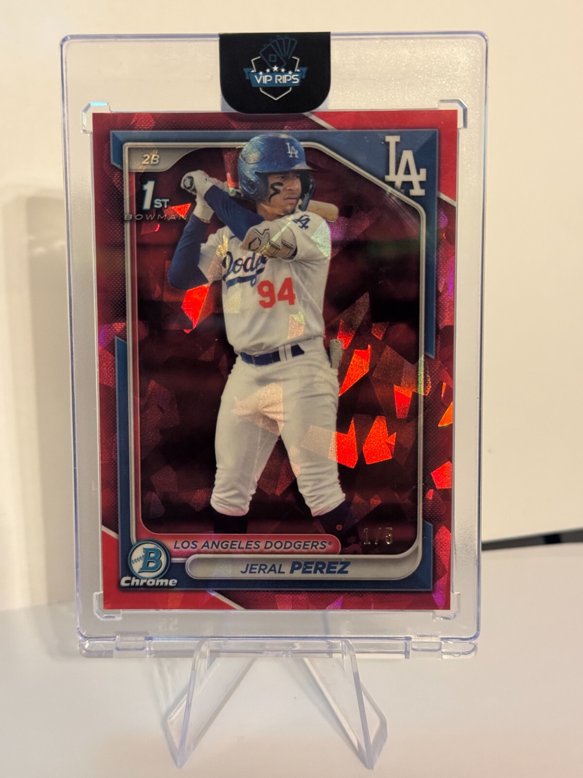 Jeral Perez 2024 1st Bowman Chrome Sapphire Red Refractor 1/5 Dodgers