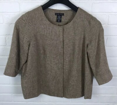 New York & Company M Womens Jacket Coat 3/4 Sleeves Lined Snap Up Brown