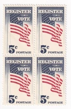 STAMP US SCOTT 1249 "Register Vote" 5 CENT 1964 MNH BLOCK OF 4