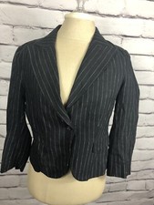 Ralph Lauren Womens Size M Black/White Striped One -Button Linen Blazer
