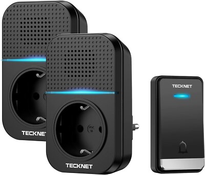 TECKNET Türklingel 2 Steckdosen Batterielos IP65 Wasserdicht Funkklingel 400m A7